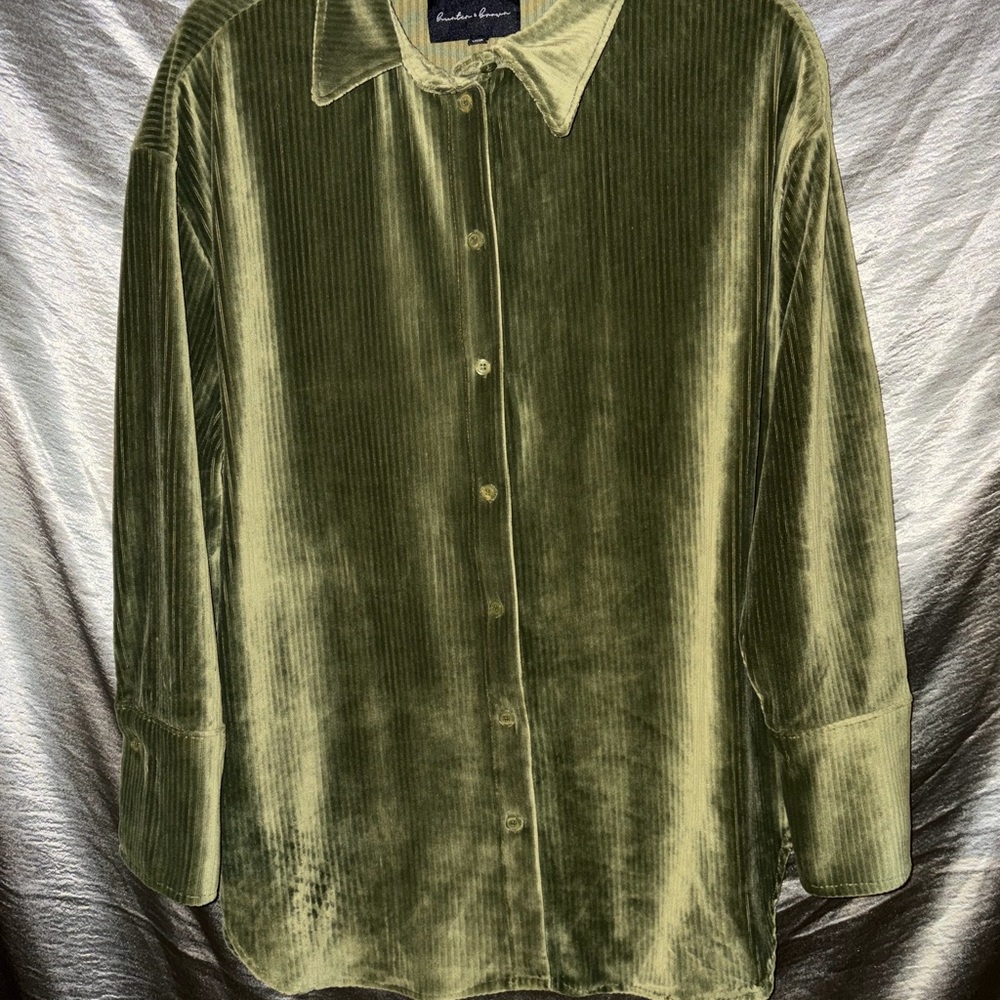 Olive Green Velvet Button Down Shirt
